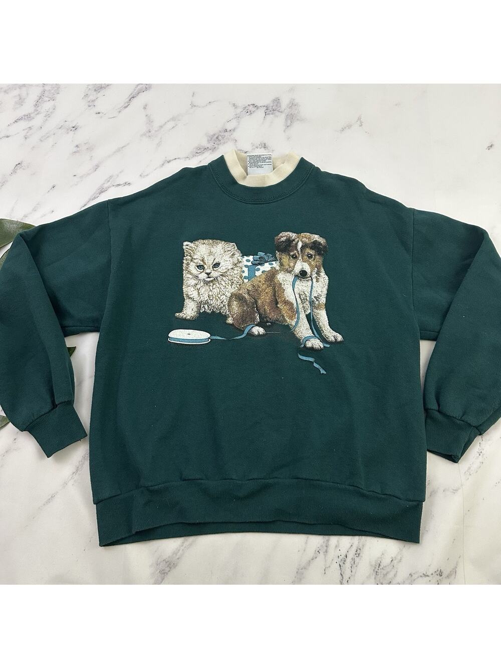 Gopher Sport Womens Vintage 90s Sweatshirt Size L Cat Dog Graphic Print Pullover